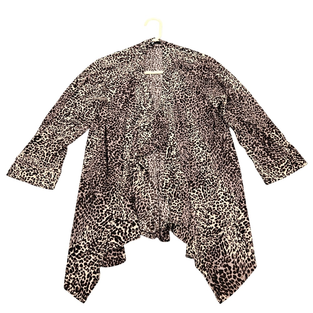 Milano Womens Leopard Print Open Front Waterfall Cardigan‎ Sharkbite Hem Large